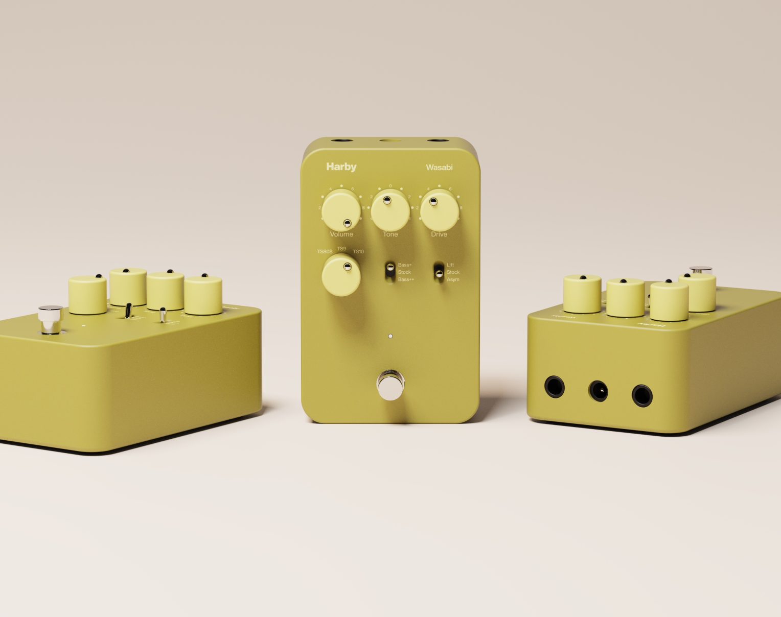 Harby Wasabi Pocket series Ibanez Tube Screamer TS808, TS9, TS10 clone with clipping and voicing toggles.